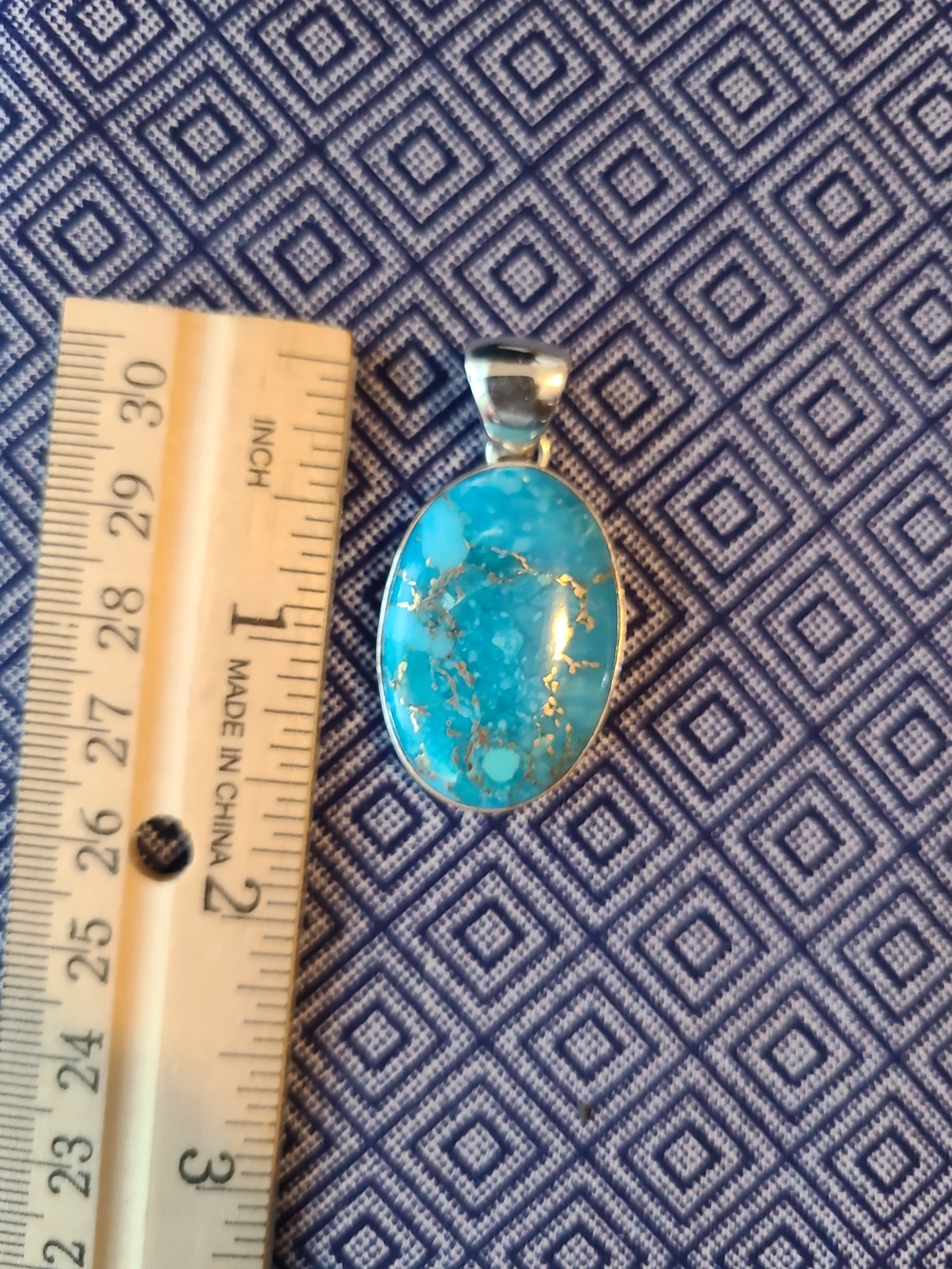 Blue Turquoise Oval Pendant - Sterling Silver - Picture 4 of 5